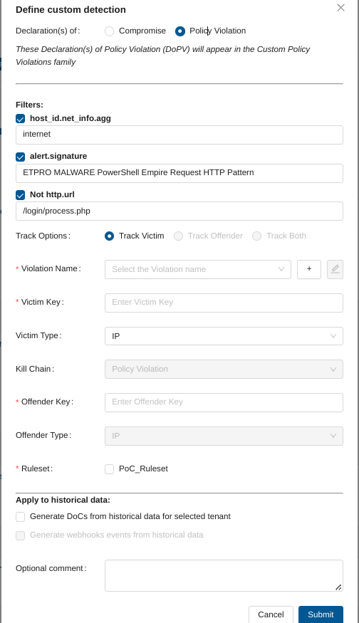 Declaration of Policy Violation Modal