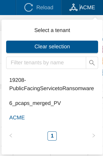 Tenant selector dropdown menu