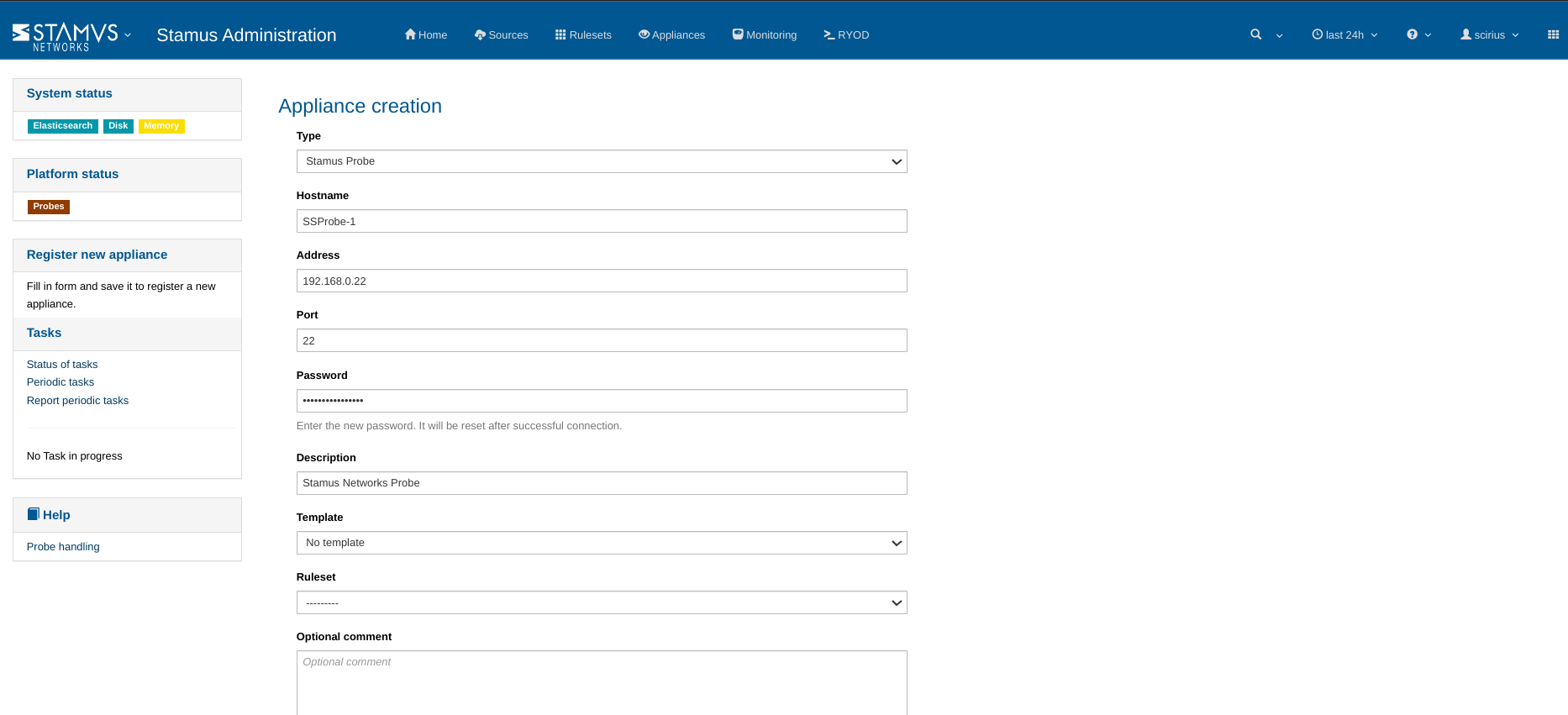 Stamus Networks Probe registration overview