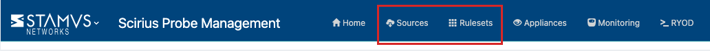 Sources and Rulesets Header Menu