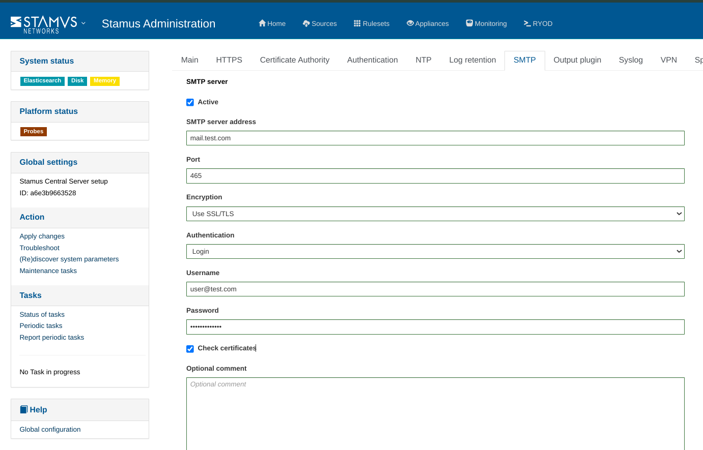 Configuration of SMTP server