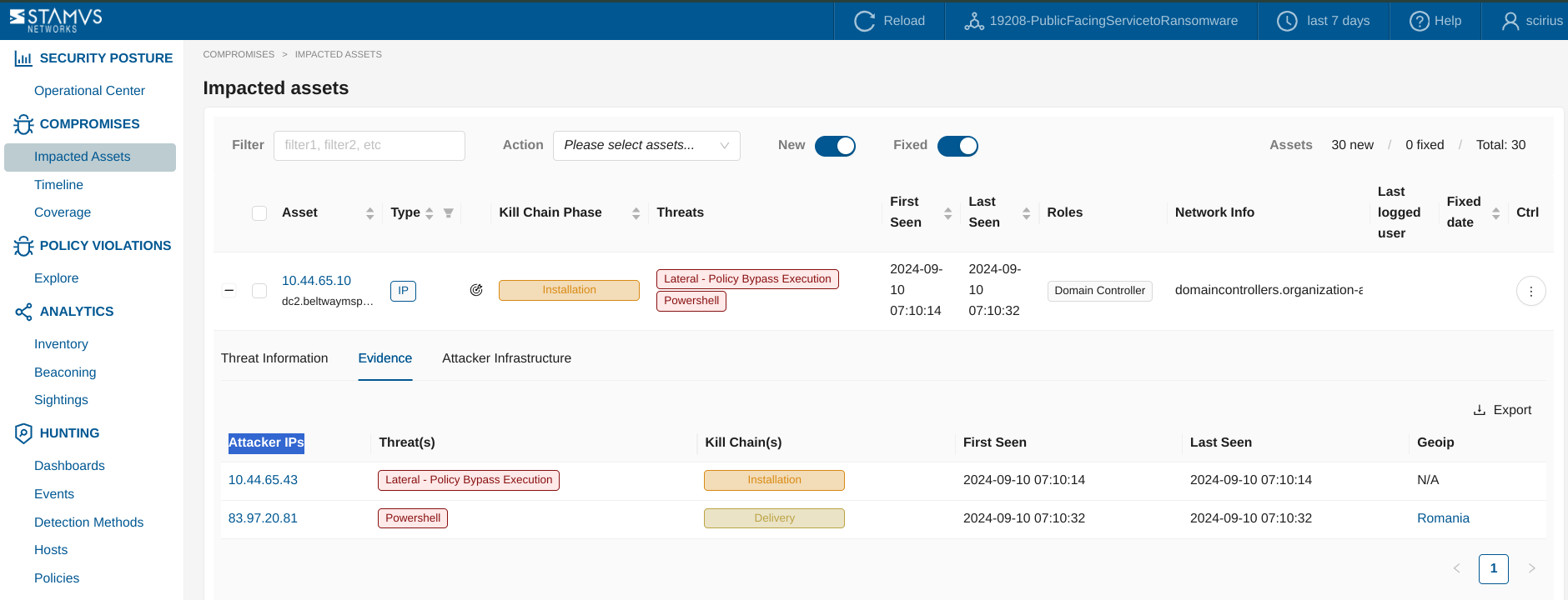 Finding the offender IP in the assets table