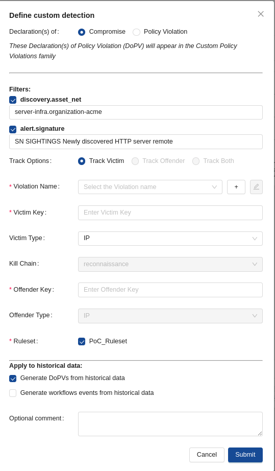 Declaration of Policy Violation Modal